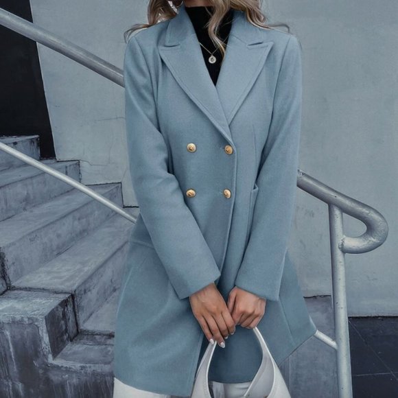 double breasted overcoat pea coat baby blue pastel - Picture 2 of 16
